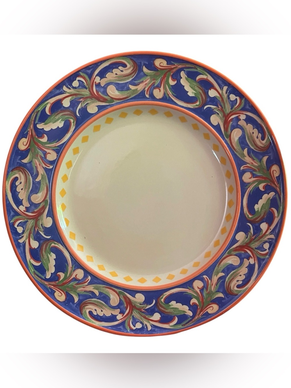 PFALTZGRAFF (4) Villa Della Luna blue border ,orang/green scroll dinner plate.